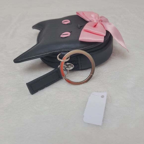 BBW Black Cat with Pink Bow Coin Purse Wallet Key Ring Zip Top New Out of Stock - Picture 5 of 8